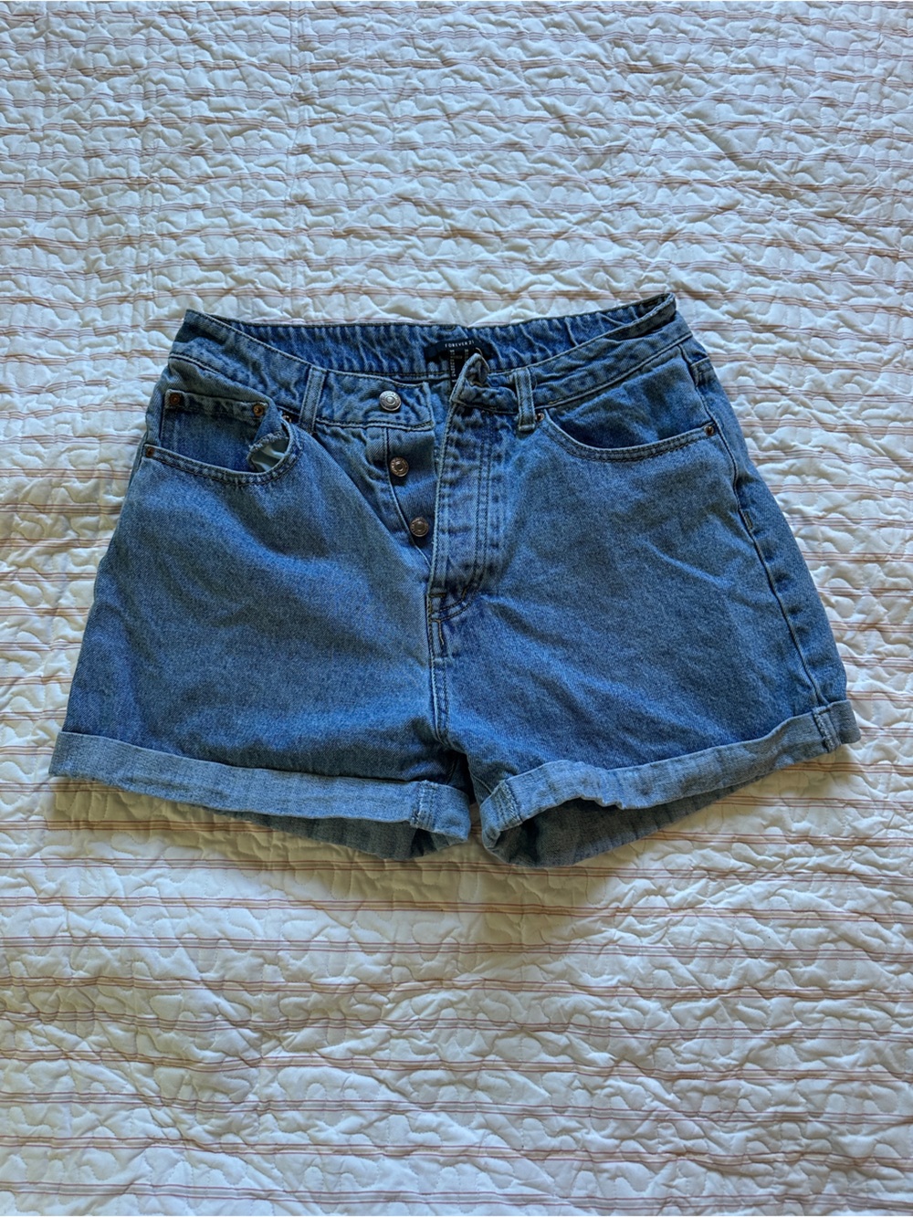 Forever 21 Blue Denim High-Waist Rolled Hem Shorts